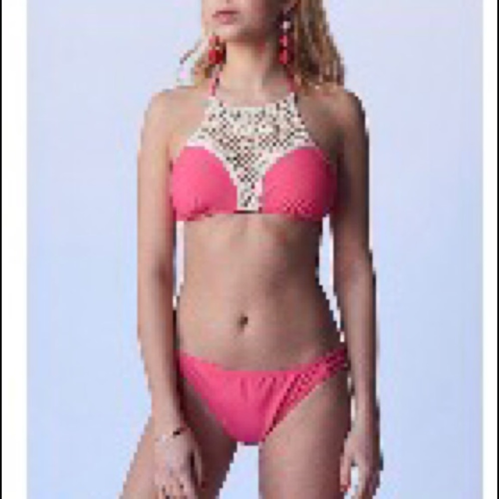 Coral Crochet Accent  Bikini